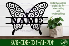 Butterfly swirls design 1name sign svg laser cut file Product Image 2