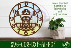 Cute Highland Cow clock wall clock laser cut file Product Image 2