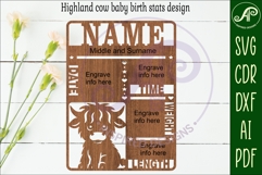 Highland cow Newborn Baby stats, Birth plaque, name Product Image 2