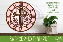 Christian Cross Wall Clock SVG, Floral Vine Faith Clock Product Image 2