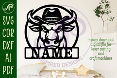 Bull head in cowboy hat name wall art sign, SVG personalized Product Image 2
