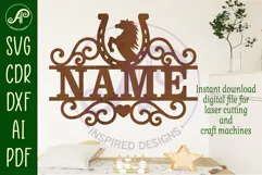Horse shoe flourish name sign svg laser cut file Product Image 2