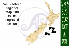 New Zealand with engraved regions with towns cut out SVG las Product Image 2