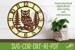 Owl Clock SVG Designs, Owl and Trees Wall Clock for Laser Product Image 2