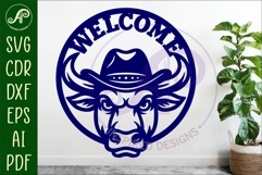 Bull Welcome wall art sign, Farmhouse porch sign Product Image 2