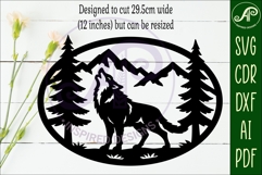 Wolf mountain scene Oval wall sign laser cut file Product Image 2