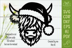 Christmas Highland Cow SVG Santa Hat Laser Cut File Product Image 2