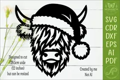 Christmas Highland Cow SVG Santa Hat Laser Cut File Product Image 2