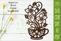 Floral Coffee Cup Wall Art SVG, Kitchen Decor Laser Cut File Product Image 2
