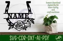 Rose horse shoe name sign svg laser cut file Product Image 2