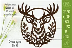 Floral Deer SVG, Stag Wall Art, Woodland Deer Laser Cut File Product Image 2