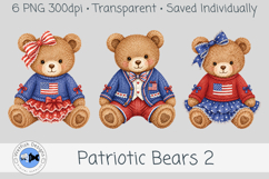 Patriotic Bears Clipart Set 2, 6 PNG Teddy Bears Product Image 3