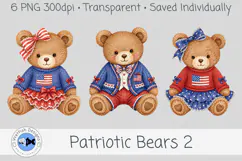 Patriotic Bears Clipart 2, 6 PNG Teddy Bears Product Image 3