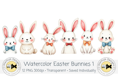 Watercolor PNG Easter Bunnies 1 Product Image 3