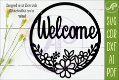 Round Floral Welcome Sign SVG, Laser Cut Door Sign Product Image 2
