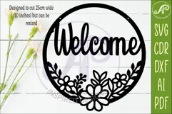 Round Floral Welcome Sign SVG, Laser Cut Door Sign Product Image 2