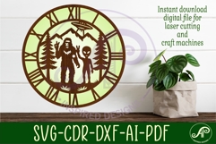 Bigfoot and Alien forest clock wall clock laser cut files Product Image 2