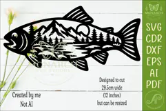 Trout Fishing Wall Art SVG Mountain Lake Scene Laser Cut Product Image 2