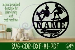 Skateboarder male Name sign svg laser cut template Product Image 2