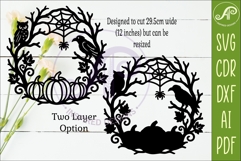 Halloween Pumpkin Wreath SVG with Owl Raven Spider Web Laser Product Image 2
