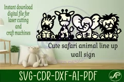 Safari animal line up wall art sign, SVG file. vector file Product Image 2