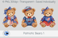 Patriotic Bears Clipart Set, 6 PNG Teddy Bears Product Image 3