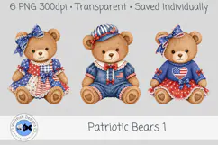 Patriotic Bears Clipart 1, 6 PNG Teddy Bears Product Image 3