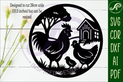 Chicken and Rooster farm scene wall sign, SVG file. Product Image 2