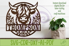 Floral Highland Cow Name Sign SVG. Farmhouse Family Product Image 2
