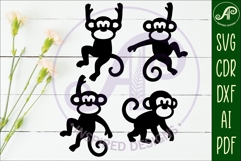 Cute little monkeys Silhouette laser cut wall art 1 Product Image 2