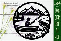 Bass fisherman mountain scene wall sign svg laser cut Product Image 2