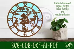 Woodland animal wall clock laser cut files, SVG file. vector Product Image 2