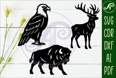 Bison, Eagle, Red Stag silhouette laser cut outs SVG files Product Image 2