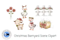 Watercolor Christmas Barnyard Clipart Product Image 3