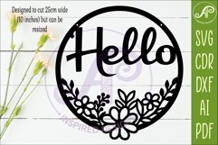 Round Floral Hello Sign SVG, Laser Cut Door Sign Product Image 2