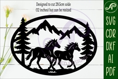 Running Horses mountain scene Oval wall sign laser cut file Product Image 2
