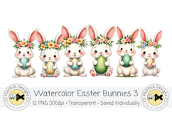 Watercolor PNG Easter Bunnies 3 Product Image 3