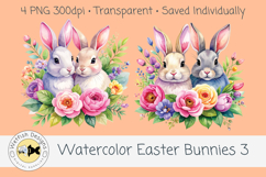 Spring PNG Watercolor Easter Rabbits 3 Product Image 3
