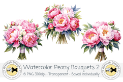 Watercolor Peony Bouquets Clipart 2 Product Image 3