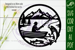 Trout fisherman mountain scene wall sign svg laser cut Product Image 2