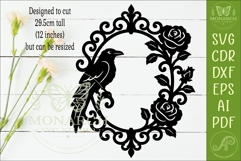 Gothic Raven Wall Art SVG, Victorian Rose Frame Laser Cut Product Image 2