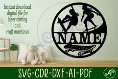 Skateboarder female Name sign svg laser cut template Product Image 2