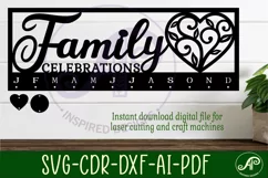 Family celebrations vine heart Calendar SVG laser cut file Product Image 2
