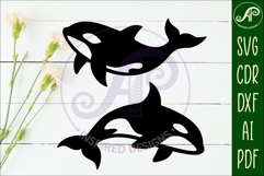 Orca Whales silhouette laser cut outs SVG files Product Image 2