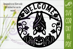 Cute Halloween Bat Welcome Sign SVG Laser Cut File Pumpkin Product Image 2