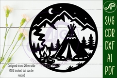 Tipi Camp Scene Wall Art , Teepee campfire sign night Product Image 2