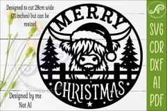 Highland Cow Merry Christmas Sign SVG Laser Cut File Product Image 2