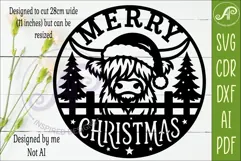 Highland Cow Merry Christmas Sign SVG Laser Cut File Product Image 2
