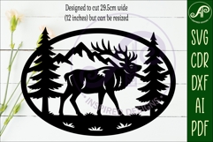 Elk mountain scene Oval wall sign laser cut file Product Image 5