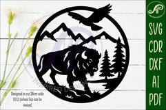Bison mountain scene wall sign svg laser cut Product Image 2
